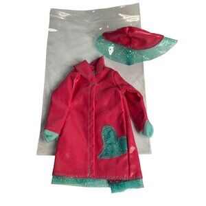 VTG Barbie Wee Doll Raincoat Hat Set Lilac Pink Blue Glitter Trim Doll Clothes